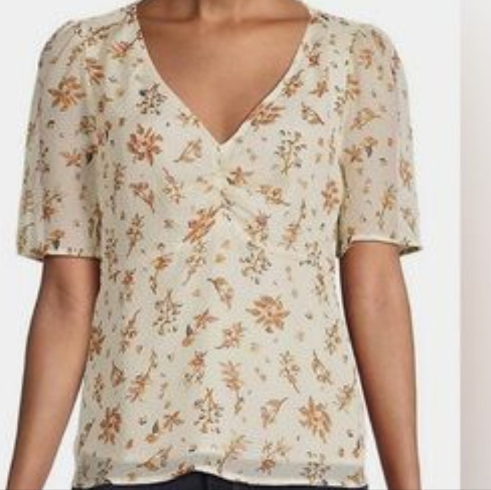 5x$25 Madewell 100% Silk Floral Earthy  Skirt Sleeve V Neck Top Size 6